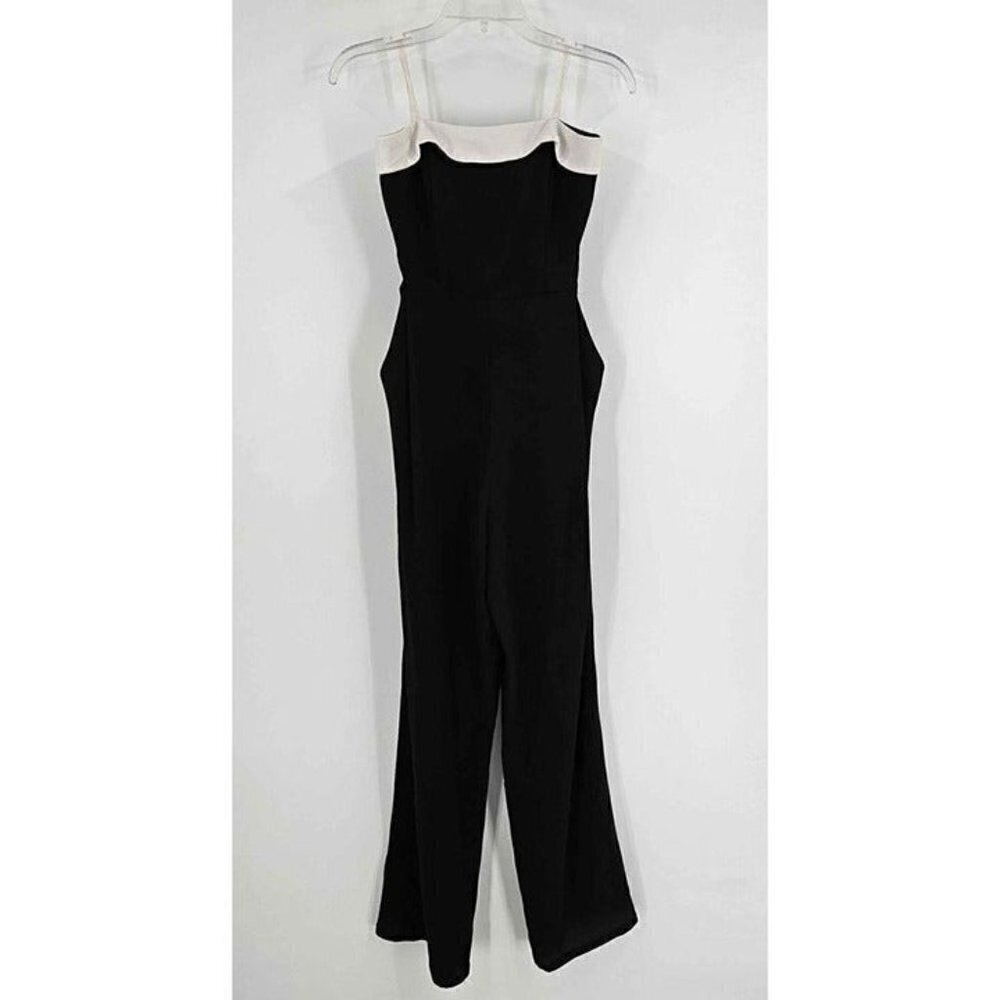 Teeze Me Black Strapless Wide Leg Zip Back Jumpsuit Back White Bow Detail Sz M